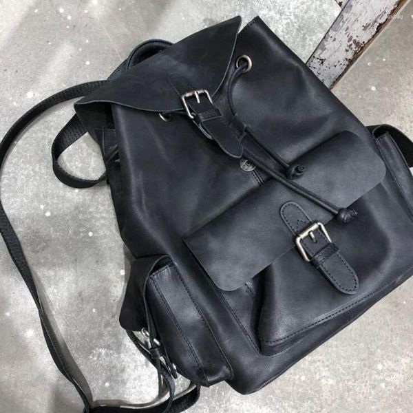 Sac à dos Vintag en cuir véritable grande capacité sac pour adolescent mode Cool sacs de voyage sac à dos en peau de vache de haute qualité