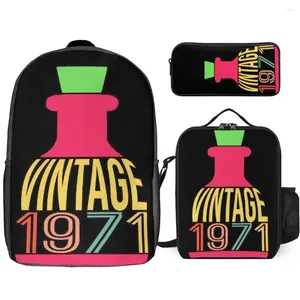 Backpack Vintage 1971 50e anniversaire Classique pour S 3 en 1 ensemble Bag à lunch 17 pouces Activités sportives durables