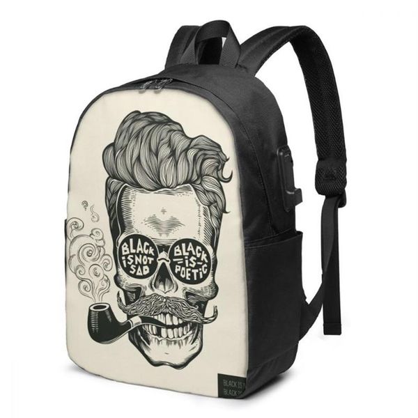 Mochila Vintage Barbershop Poster Barber Skull Mujeres Hombres USB Carga Escuela Bolsa Para Niña Niño Viaje Portátil Bookbag Daypack275J