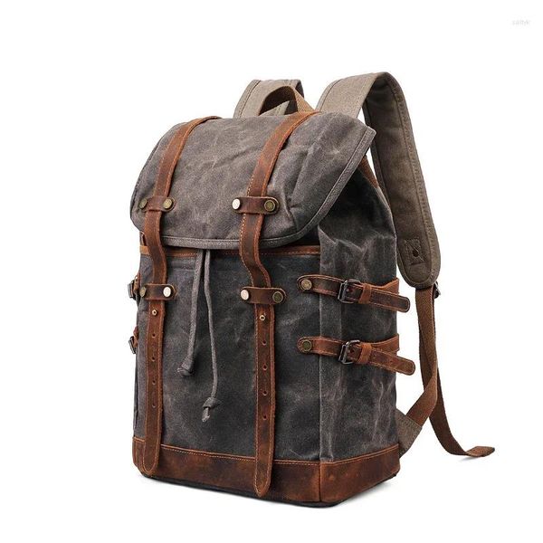 Sac à dos Vintage toile cuir sacs à dos hommes femmes ordinateur portable sacs à dos sacs à dos imperméables grand sac de voyage d'alpinisme ciré