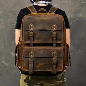 Rugzak Vintage Crazy Horse Lederen Mannen Bagpack Koeienhuid Wandelen 17 