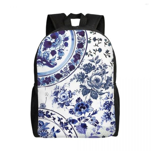 Mochila mochila vintage delft flores azules estampado de porcelana mochilas de la escuela universitar