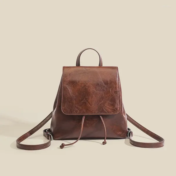 Mochila Vintage con cordón para mujer, bolso de cuero para mujer, bolso escolar de moda para niñas, bolso de hombro de ocio de calidad A DOS