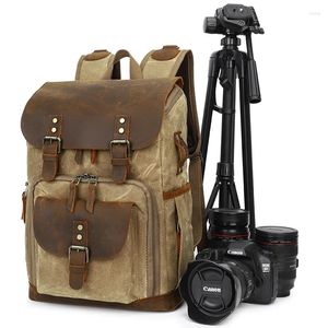 Backpack Vintage DSLR SLR CAMERA TAG WAGE CANVAS LEDER POGRAGIE VOOR DRAME MEN MENS POGRAGER MET LAPTOP COMPARTIMENT