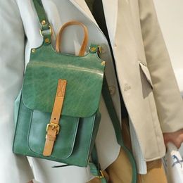 Sac à dos vintage de mode luxe naturel en cuir authentique pour les dames de la dames vert décontracté extérieure quotidien