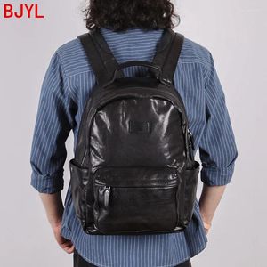 Sac à dos vintage en cuir en cuir masculin pour homme pour hommes épaule des sacs d'école masculine mascules voyage sac à dos de grande capacité 15,6 pouces