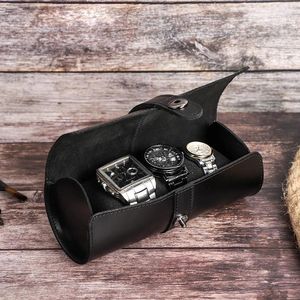 Boîte de rangement de montre en cuir vintage sac à dos