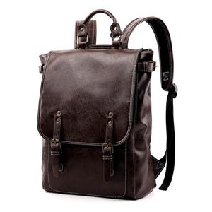 Sac à dos Vintage hommes pour adolescents sacs d'école mâle grande capacité sacs à dos pour ordinateur portable en cuir noir coréen Travel214m