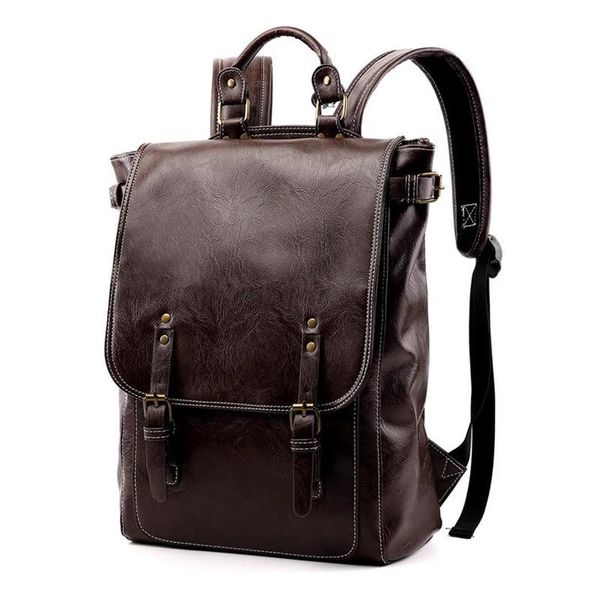 Sac à dos Vintage pour hommes, sacs d'école pour adolescents, grande capacité, sacs à dos d'ordinateur portable en cuir noir coréen Travel299O