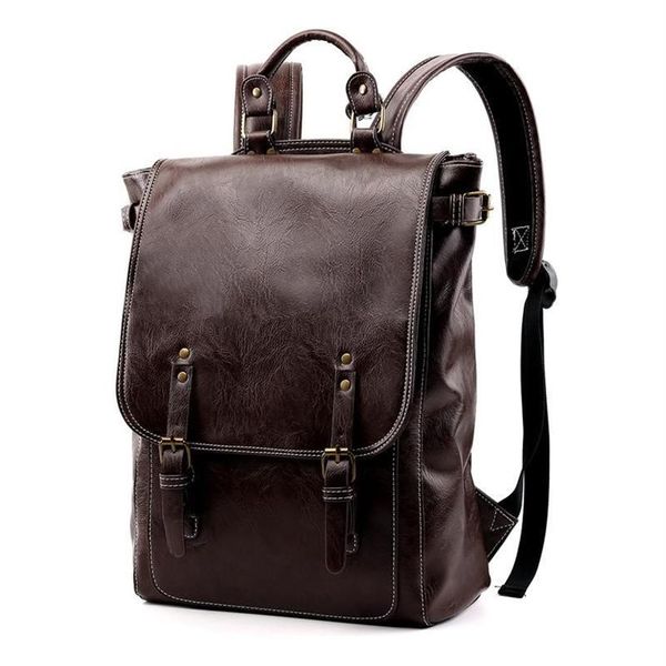 Sac à dos Vintage pour hommes, sacs d'école pour adolescents, grande capacité, sacs à dos d'ordinateur portable en cuir noir coréen Travel205a