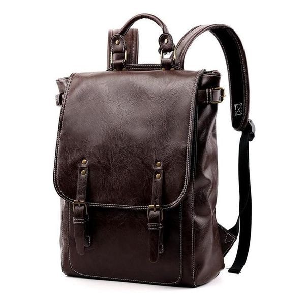 Sac à dos Vintage pour hommes, sacs d'école pour adolescents, grande capacité, sacs à dos d'ordinateur portable en cuir noir coréen Travel322s