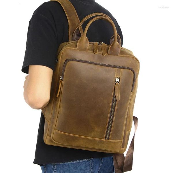 Mochila Vintage Hombres Vintage Bolso de negocios de cuero genuino para niños Viajes Viajes masculinos Vacada Vacada Anti lo de gran capacidad Bolsos a mano de gran capacidad