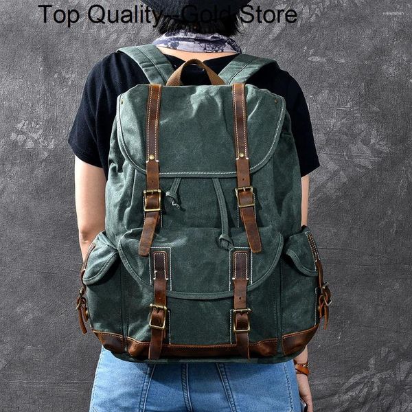 Sac à dos vintage en toile cirée pour hommes alpinal milléenneering oli cuir féminin bagpack imperméable sacs à dos de grande capacité sacs de voyage