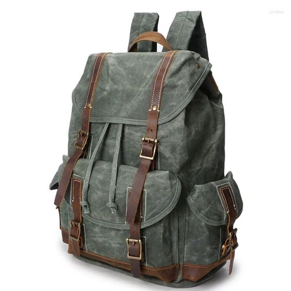 Mochila Vintage Oil Wax Canvas Hombres Bolsa de hombro de viaje impermeable 2024 Moda de alta calidad Estudiante Laptop Masculino