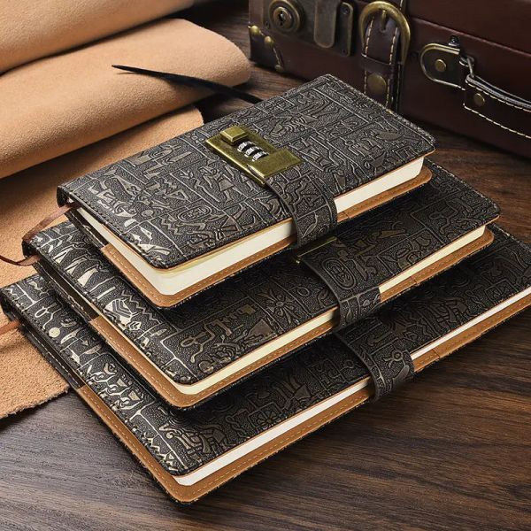 Backpack Vintage Motword Notebook A6 A5 B5 Ancient Egyptian Leather Secret Diary With Lock Holiday Gift Travel Note Book Office Journaux de bureau