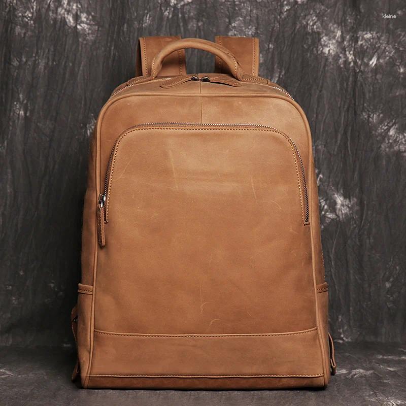 Backpack Vintage Simple Men's Genuine Leather 2024 Cowhide Outdoor Travel Large Capacity Computer Bag