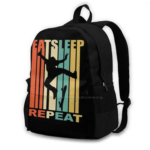 Sac à dos Vintage Skateboard Gift Eat Sleep Kick Flip Repeat Pakater Pro Champ Sac pour hommes Femmes Girls Teenage Black