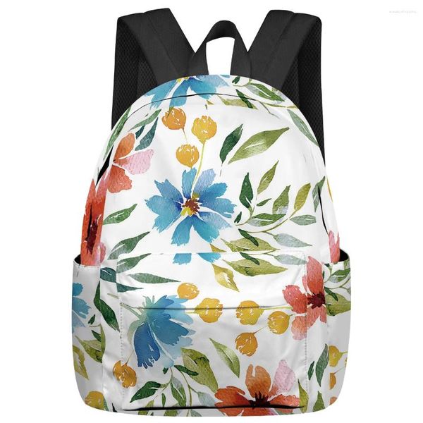 Sac à dos aquarelle motifs floraux et végétaux grande capacité hommes sacs pour ordinateur portable lycée adolescent collège fille étudiant Mochila