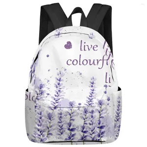 Sac à dos aquarelle lavande love flower women man hackpacks école imperméable pour les élèves garçons filles sacs d'ordinateur portable mochilas