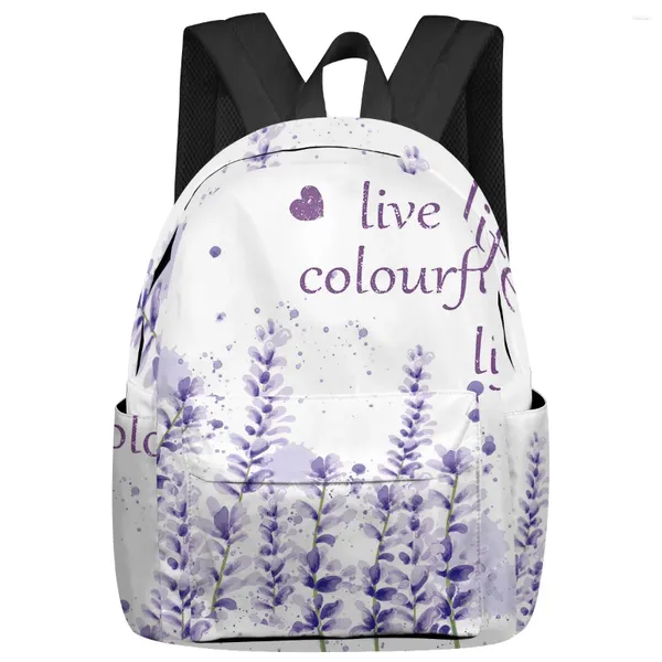 Mochila acuarela lavanda amor flor mujer hombre Mochilas escuela impermeable para estudiantes niños niñas bolsas para ordenador portátil Mochilas