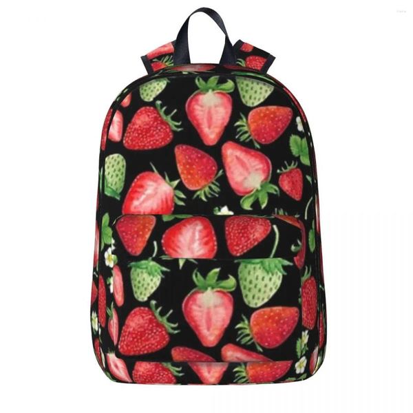 Mochila Acuarela Rojo Y Rosa Fresas Ilustración Patrón Librero Estudiantes Mochilas Escolares Mochila De Viaje Bolso De Hombro