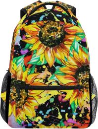 Sac à Dos Aquarelle Tournesol Peinture élégant Sac à Dos Sac à Main pour Femmes Filles Enfants étudiant personnalisé Sac d'école pour Ordinateur Portable avec Poches