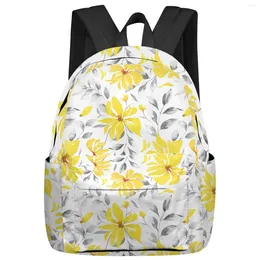 Sac à dos aquarelle fleurs jaunes art abstrait étudiant sacs d'école ordinateur portable personnalisé pour hommes femmes femme voyage Mochila