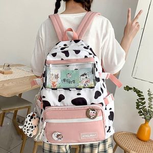 Mochila impermeable con bonito estampado de vaca, mochilas de gran capacidad para niñas, mochilas escolares, bolso Kawaii de hombro a la moda para mujer 2606