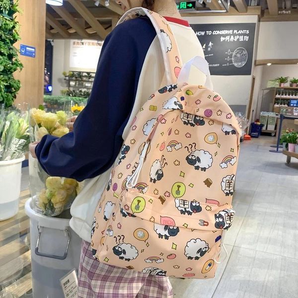 Mochila impermeable ovejas pintura animal moda universidad ocio nylon viaje mochila estudiante mujeres harajuku kawaii mochila