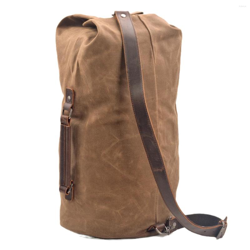 Backpack Waterproof Waxed Canvas Large Capacity Bucket Bag Cylinder Mountaineering Military