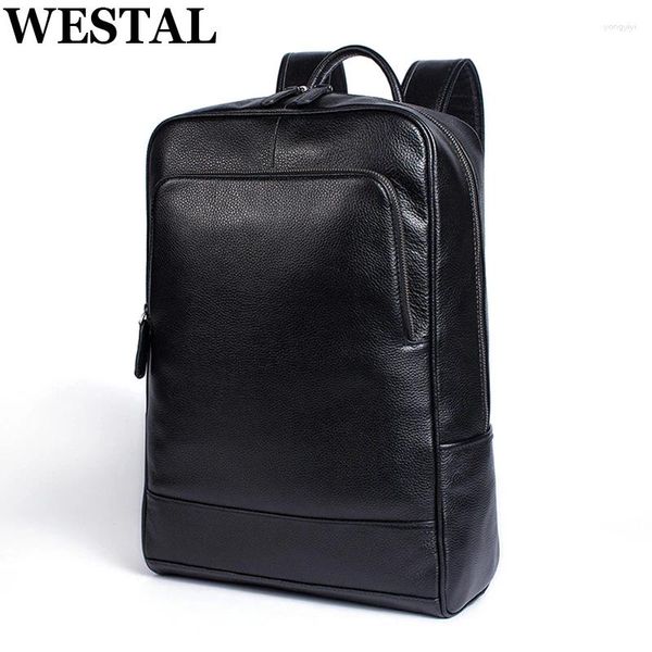 Mochila Westal Hombres Viajes de negocios Cuero 15 pulgadas Bolsa para computadora portátil Adolescentes Escuela Back Pack Executive Notebook Mochila