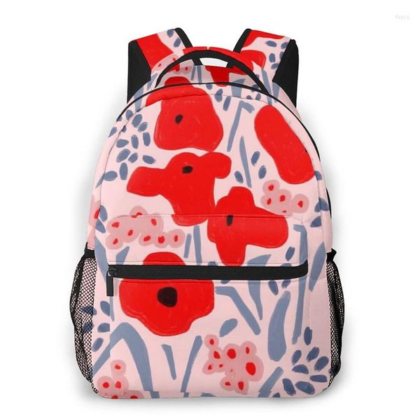 Sac à dos WHEREISART rouge Floral femmes sac à bandoulière pour adolescentes coquelicots grand sac à dos dames école goutte 2023