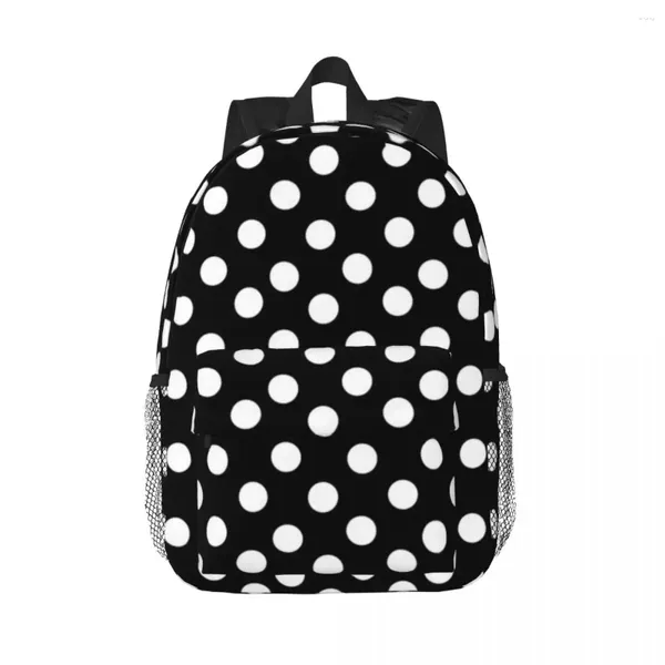 Sac à dos blanc sur des pois noirs sacs sacs de garçons garçons bookbag fashion enfants sacs scolaires de voyage