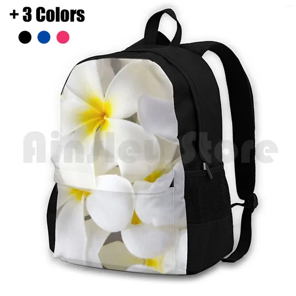 Mochila blanca plumeria frangipani flores frangipani senderismo al aire libre flores de viaje de campamento impermeable