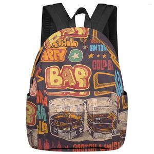 Sac à dos verre de vin bière rétro dessin animé grande capacité Bookbag voyage sacs à dos cartable pour adolescent femmes sacs pour ordinateur portable sac à dos