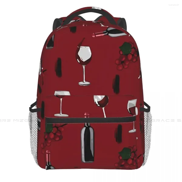 Mochila Patrón De Vino Mochilas Rojas Impresión Informal Mochila Escolar para Estudiantes Bolsas De Viaje para Hombre y Mujer Mochila para Computadora Portátil