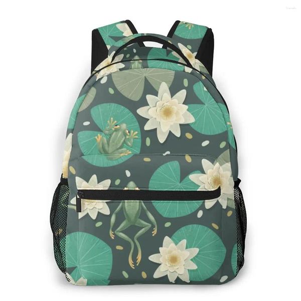 Mochila mujer casual bolsa de viaje ranas góticas y lirios de agua escuela moda hombro para adolescente mochila