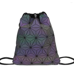 Rugzak Vrouwen Drawstring Backpacks Holografische Bagpack Vrouwelijke Luminous Geometric For Teenage Girls School Bag Beach Bao