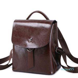 Rugzak Dames Leren Handtassen Mode Europese en Amerikaanse stijl Waxed Cowhide Contrast Color Bag