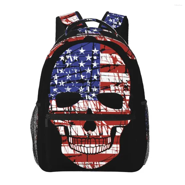 Sac à dos féminin menottes armes crâne drapeau américain grunge vintage voyage femelle bag à ordinateur portable masculin