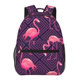 Sac à dos Femmes hommes Tropical Pink Flamingos on Geometric Travel Female Bag Mâle ordinateur portable