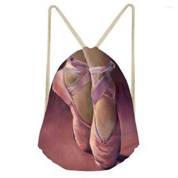 Mochila para mujer, zapatos de Ballet rosa, bolso con cordón para pintar bailarina, mochila pequeña para escuela para niñas, 2022