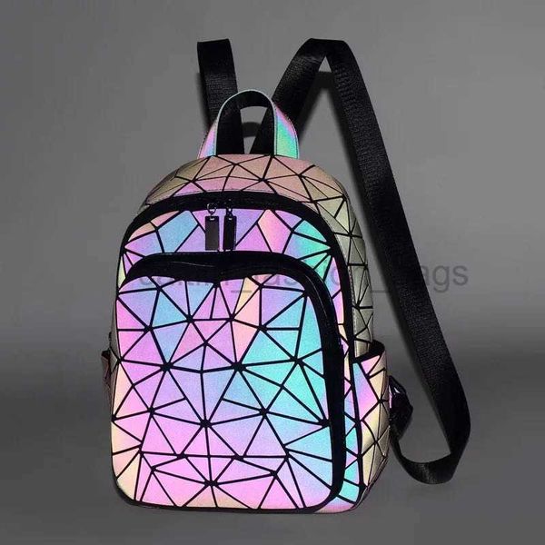 sac à dos Femme Luminous Brand Holographic Reflection Geometry Voyage Sac à bandoulière Pliant Girls 'School Shiny caitlin_fashion_bags