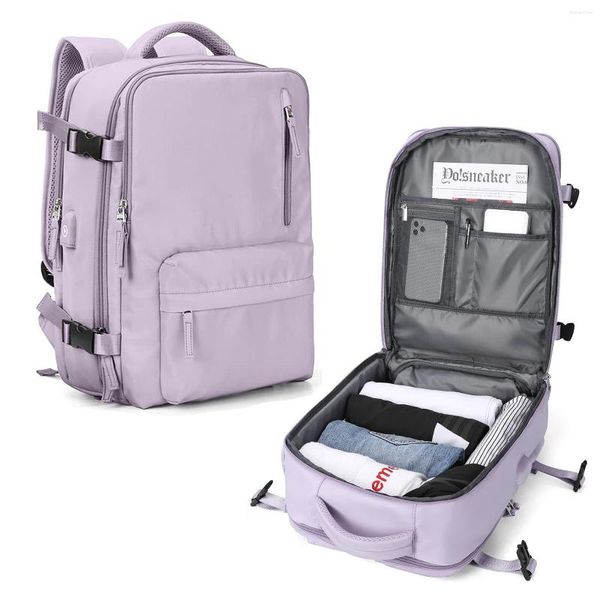 Sac à dos de voyage pour femmes, valise multifonction de grande capacité, chargeur USB, sacs d'école, bagages légers