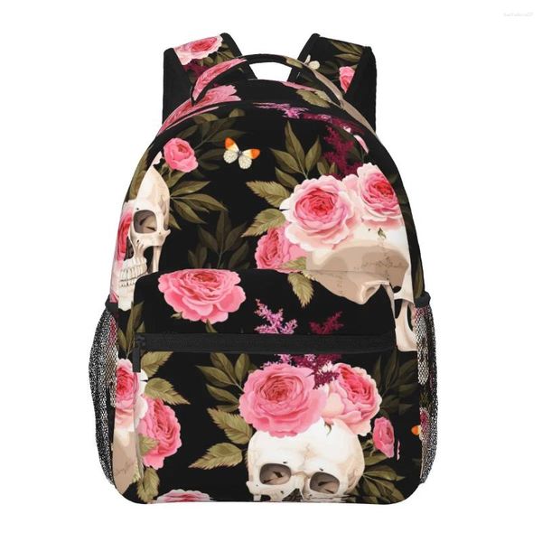 Mochila Mujer Calaveras Y Rosas Bolso De Moda Para Hombres Mochila Escolar Mochila