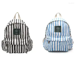 Mochila Mujeres Rayas Lona Mochila Casual Para Adolescentes Mujer Bolso De Hombro De La Escuela Bagpack