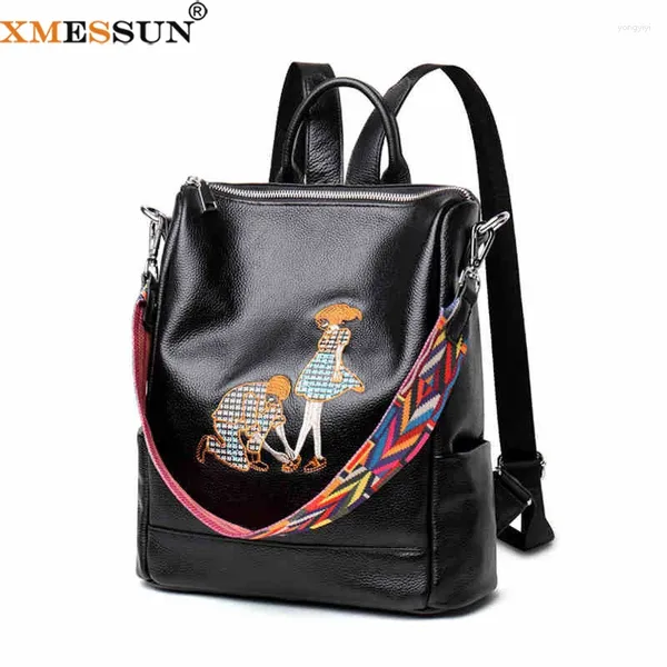 Mochila XMESSUN Cuero genuino para mujer Marca de moda Alta calidad Damas Doble Hombro Bolsa de viaje de gran capacidad A465