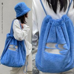 Rugzak Y2k Streetwear Onderarmschoudertas Koreaanse mode Hoge capaciteit Trekkoord Tote Bags Casual All Match Pluche Rugzakken Mochila