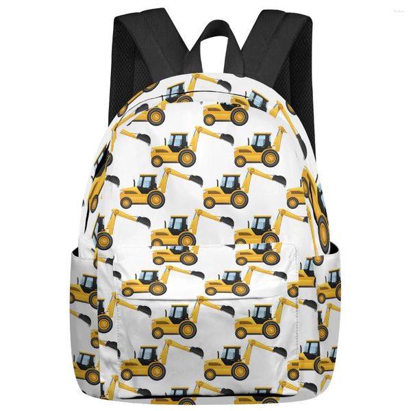 Sac à dos jaune pelle mécanique voiture blanc femmes homme sacs à dos école étanche pour étudiant garçons filles sacs pour ordinateur portable Mochilas