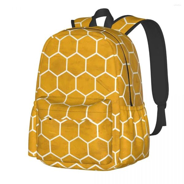 Mochila Hives amarillas para estudiantes, mochilas hexagonales de poliéster Kawaii, mochilas de escuela secundaria, mochila de calidad para entrenamiento